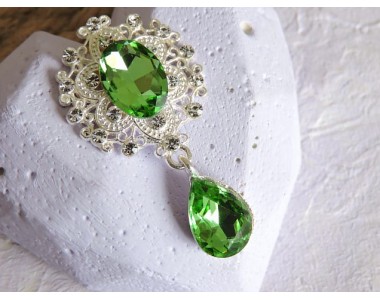 Серединка ювелирная с подвеской 4,5 см*2,5 см, цв. серебро/светло-зеленый - 1 шт