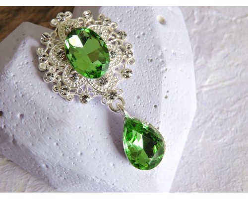 Серединка ювелирная с подвеской 4,5 см*2,5 см, цв. серебро/светло-зеленый - 1 шт