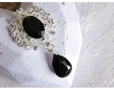 Серединка ювелирная с подвеской 4,5 см*2,5 см, цв. серебро/черный - 1 шт