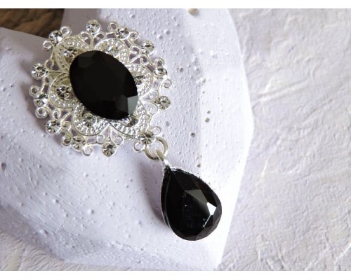 Серединка ювелирная с подвеской 4,5 см*2,5 см, цв. серебро/черный - 1 шт