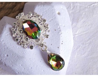 Серединка ювелирная с подвеской 4,5 см*2,5 см, цв. серебро/зеленый хамелеон - 1 шт