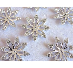 Кабошон флоризель пластик 33  мм, "Цветочек №1" цв. серебро - 1 шт