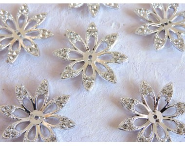 Кабошон флоризель пластик 33  мм, "Цветочек №1" цв. серебро - 1 шт