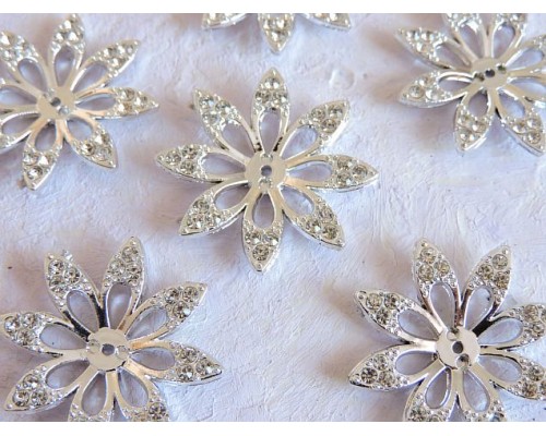 Кабошон флоризель пластик 33  мм, "Цветочек №1" цв. серебро - 1 шт