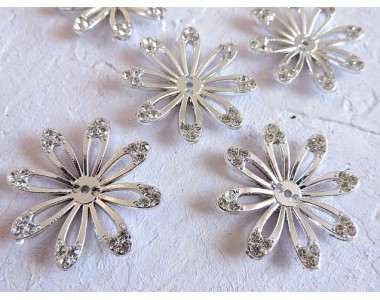 Кабошон флоризель пластик 33  мм, "Цветочек №2" цв. серебро - 1 шт