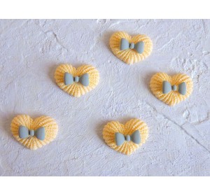 Кабошон "Сердечко с бантиком матовое", цв. желтый - 1 шт.