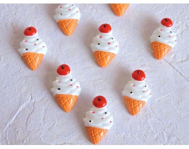 Кабошон "Мороженое рожок", цв. белый - 1 шт.