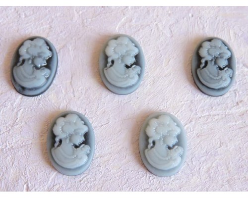 Кабошон  "Камея" 13*18 мм, цв. серый - 1 шт