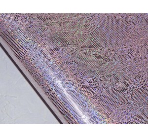 Кожзам "Голографик - кружево", цв. светло-розовый