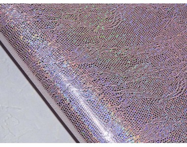 Кожзам "Голографик - кружево", цв. светло-розовый