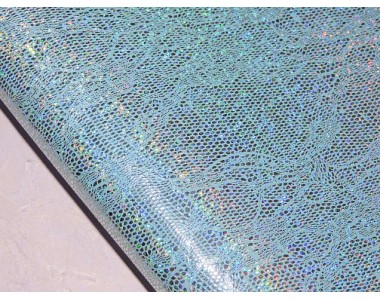 Кожзам "Голографик-кружево", цв. светло-голубой