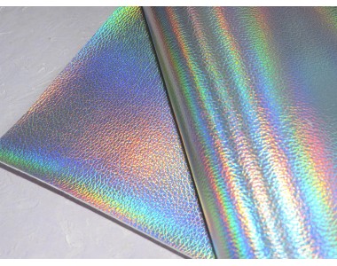 Кожзам текстурный металлик, цв. серебро-голографик