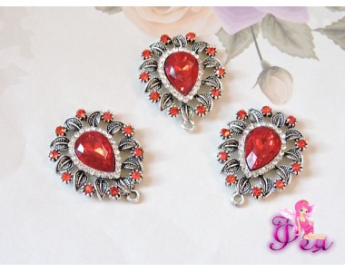 Флоризель металл 29*24 мм, с камнем красного цвета - 1шт