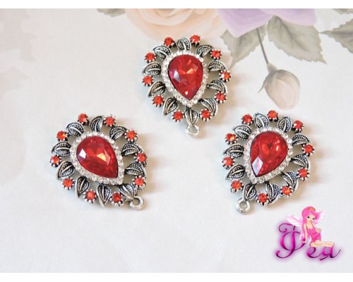 Флоризель металл 29*24 мм, с камнем красного цвета - 1шт