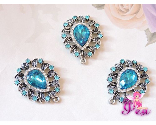 Флоризель металл 29*24 мм, с камнем голубого цвета - 1шт