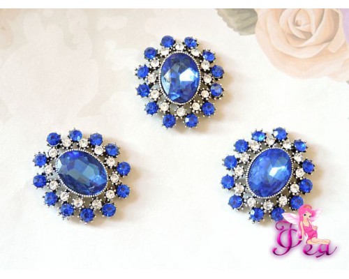 Флоризель металл25*22 мм, с камнем синего цвета - 1шт