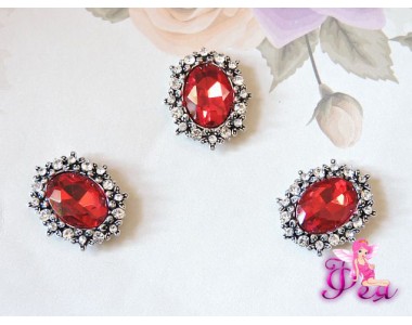 Флоризель металл 21*17 мм, с камнем красного цвета - 1шт