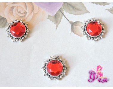 Флоризель металл 19 мм, с камнем красного цвета - 1шт