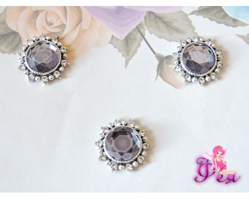 Флоризель металл 19 мм, с  камнем серо-синего цвета - 1шт