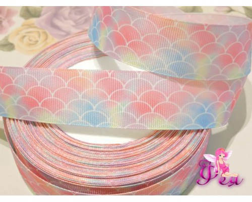 Репсовая лента с рисунком 25 мм, "Чешуя" цв. микс 2 - 1м