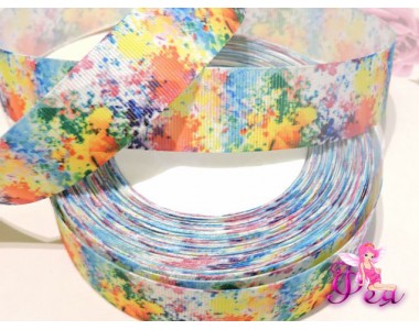 Репсовая лента с рисунком 25 мм, "Краски" - 1м