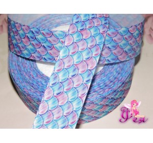 Репсовая лента с рисунком 25 мм, "Чешуя" цв. микс  - 1м