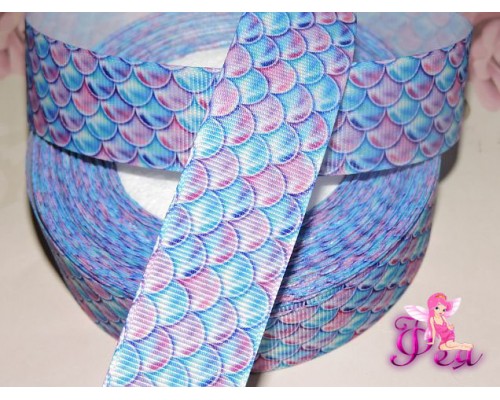 Репсовая лента с рисунком 25 мм, "Чешуя" цв. микс  - 1м