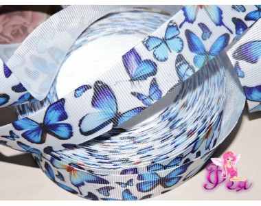 Репсовая лента с рисунком 25 мм, "Бабочки" - 1м
