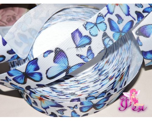 Репсовая лента с рисунком 25 мм, "Бабочки" - 1м