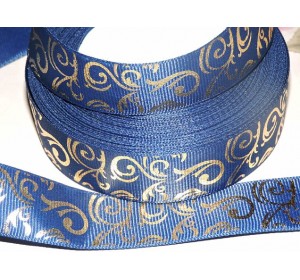 Репсовая лента с рисунком 25 мм, "Вензеля" , цв. темно-синий - 1м