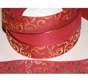 Репсовая лента с рисунком 25 мм, "Вензеля" , цв. бордовый - 1м