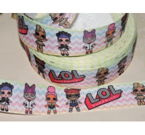 Репсовая лента с рисунком 25 мм, "ЛОЛ" , цв. микс зигзаги  - 1м