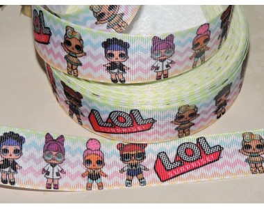 Репсовая лента с рисунком 25 мм, "ЛОЛ" , цв. микс зигзаги  - 1м