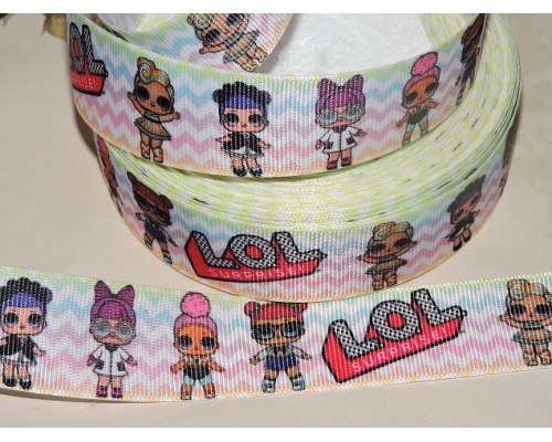 Репсовая лента с рисунком 25 мм, "ЛОЛ" , цв. микс зигзаги  - 1м