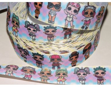 Репсовая лента с рисунком 25 мм, "ЛОЛ" - 1м