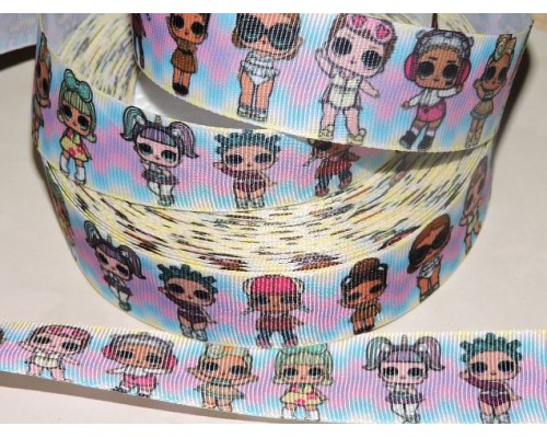 Репсовая лента с рисунком 25 мм, "ЛОЛ" - 1м