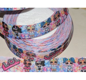 Репсовая лента с рисунком 25мм "ЛОЛ" цв. микс цветной - 1м