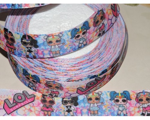 Репсовая лента с рисунком 25мм "ЛОЛ" цв. микс цветной - 1м