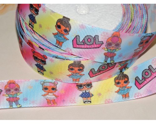 Репсовая лента с рисунком 25мм "ЛОЛ" цв. радуга - 1м