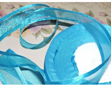 Органза с атласом 25мм, цвета насыщенно голубой  - 1м