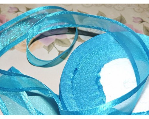 Органза с атласом 25мм, цвета насыщенно голубой  - 1м