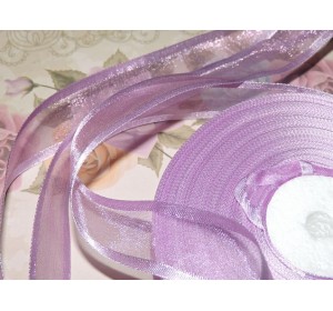 Органза с атласом 25мм, цвет сиреневый  - 1м