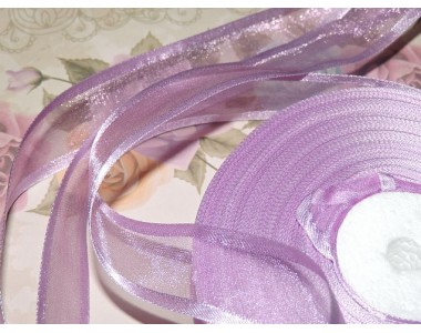 Органза с атласом 25мм, цвет сиреневый  - 1м