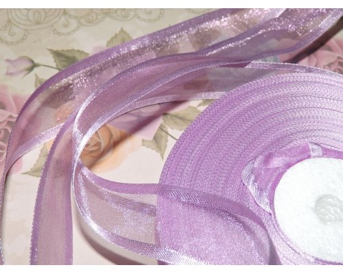 Органза с атласом 25мм, цвет сиреневый  - 1м