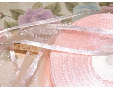 Органза с атласом 25мм, цвет персиковый  - 1м