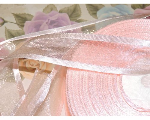 Органза с атласом 25мм, цвет персиковый  - 1м