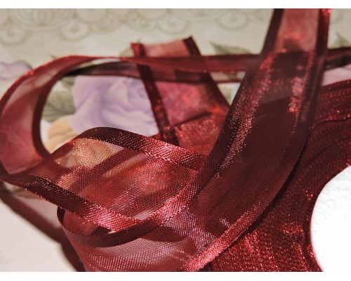 Органза с атласом 25мм, цвет бордовый - 1м