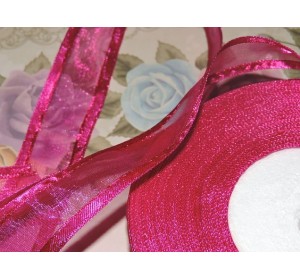 Органза с атласом 25мм, цвет фуксия - 1м