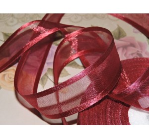 Органза с атласом 25мм, цвет красно-коричневый - 1м