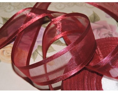 Органза с атласом 25мм, цвет красно-коричневый - 1м
